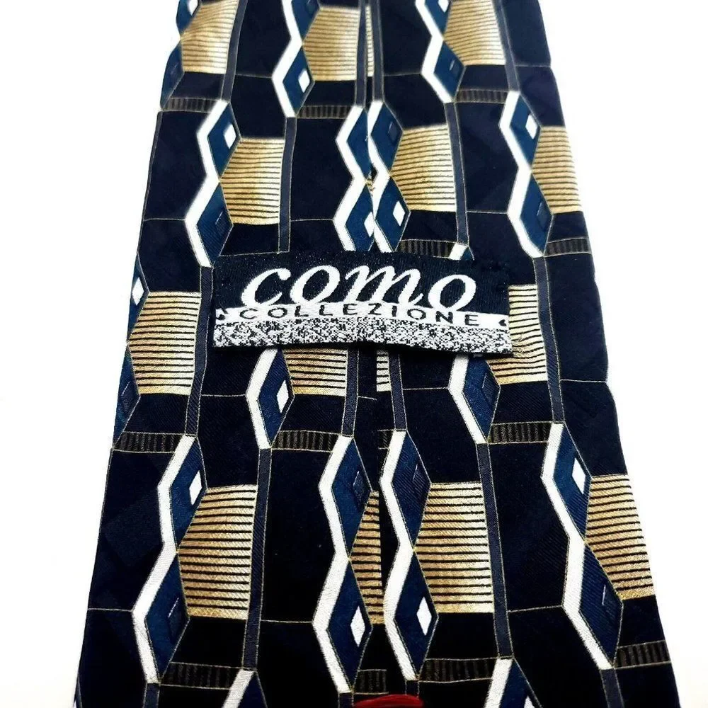 Como Collezione Black Silk Tie Woven Wide Geometric‎
